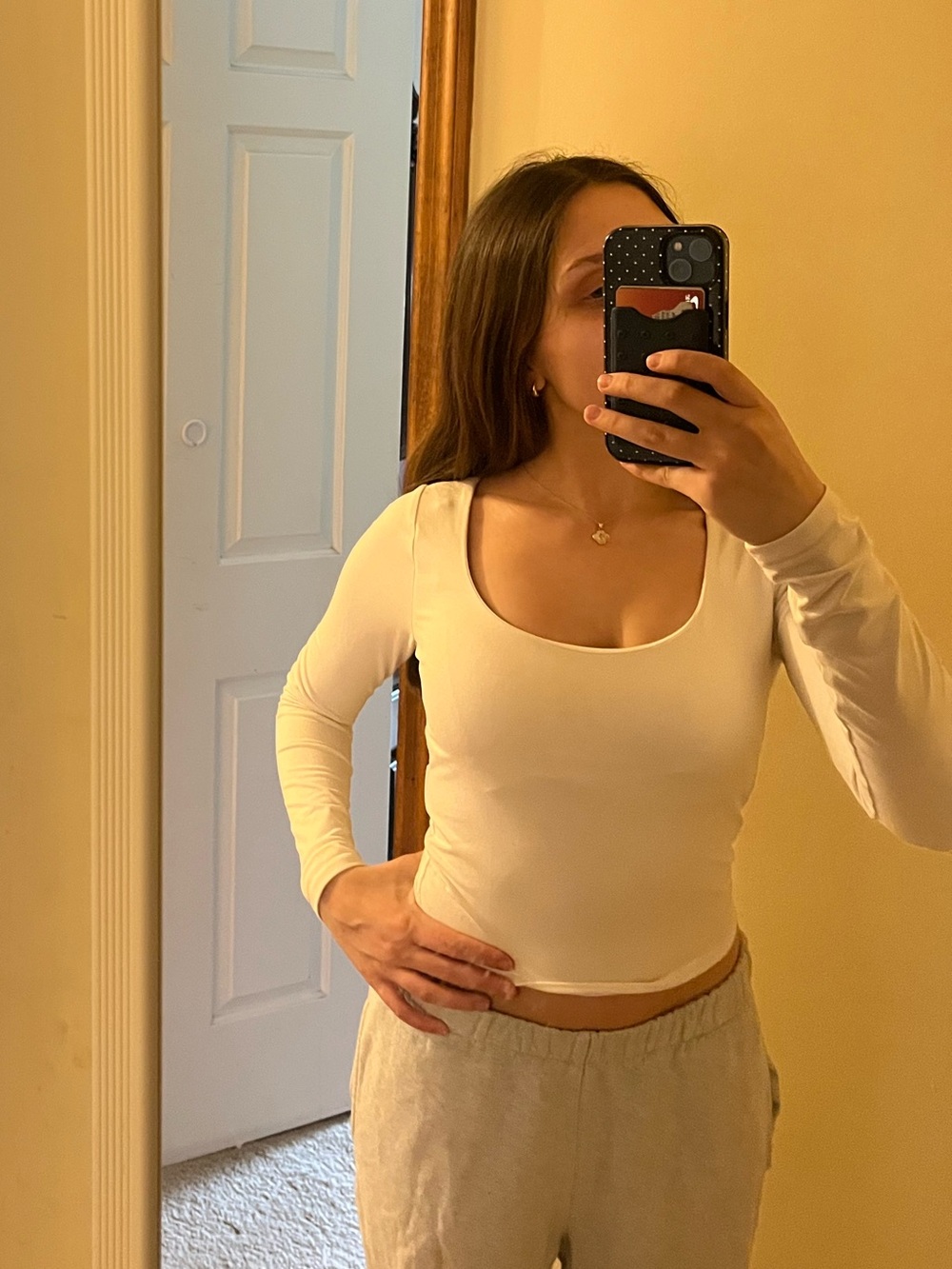 Hollister White Scoop Neck Long-Sleeve Top